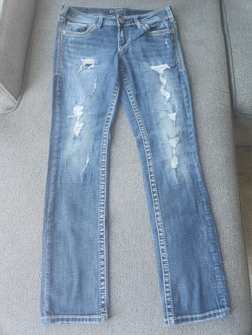 Silver Aiko Straight Distressed Jeans 29X32